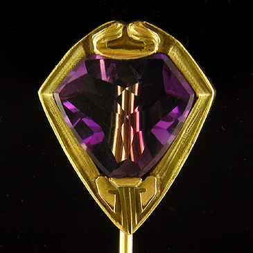 Hans Brassler Amethyst and Scrolls stickpin. (SP9620)