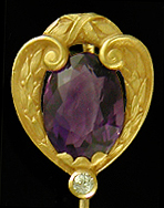 Hans Brassler amethyst and diamond stickpin. (J9383)