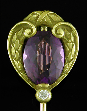 Hans Brassler amethyst and diamond stickpin. (J9501)