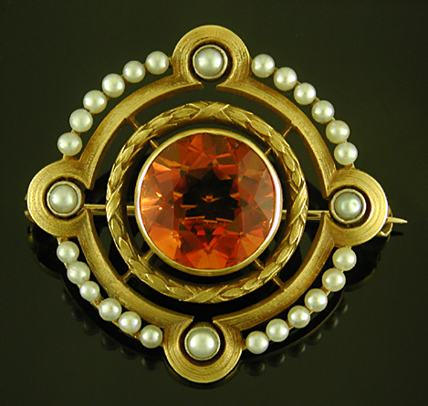 Brassler classic citrine and pearl brooch. (BR9670)