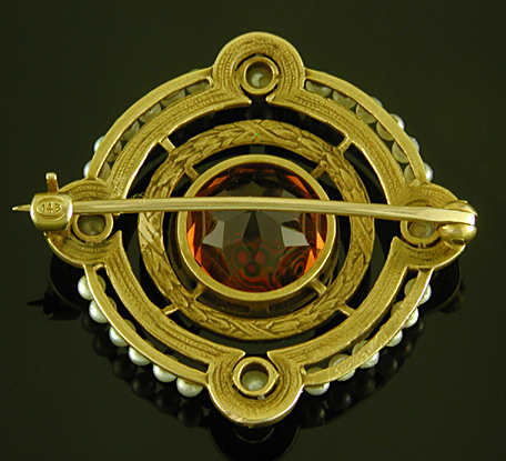 Brassler classic citrine and pearl brooch. (BR9670)