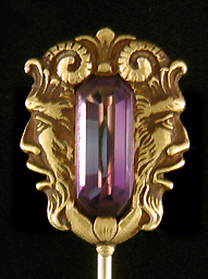 Brassler Bacchus and amethyst stickpin. (J9098)
