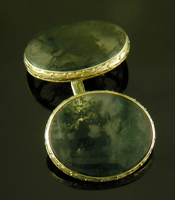 Carrington moss agate cufflinks. (J9332)