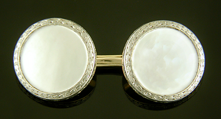 Carrington platinum and mother-of-pearl cufflinks. (J9257)