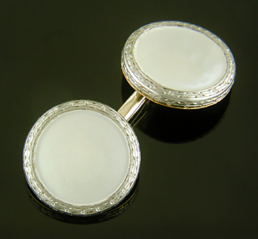 Carrington platinum and mother-of-pearl cufflinks. (J9257)