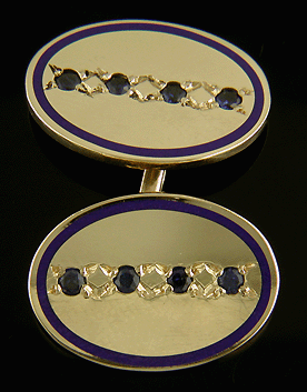 Carrington Sapphire and blue enamel cufflinks. (J8802)