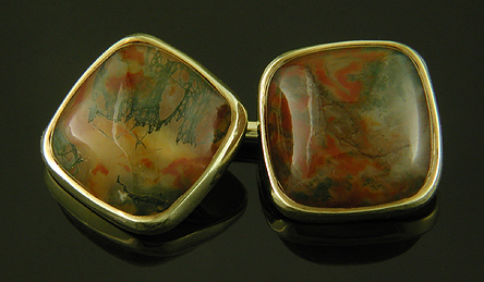 Moss agate cufflinks. (J9416)