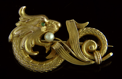 Victorian lion-serpent brooch. (J9079)