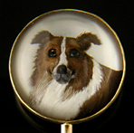 Victorian collie reverse intaglio stickpin. (J9049)