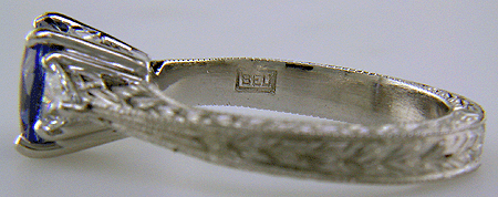 Inside view of platinum hand-engraved ring with Bijoux Extraordinaire hallmark ('BEL').