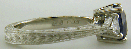 Inside view of platinum hand-engraved ring with Bijoux Extraordinaire hallmark ('BEL').