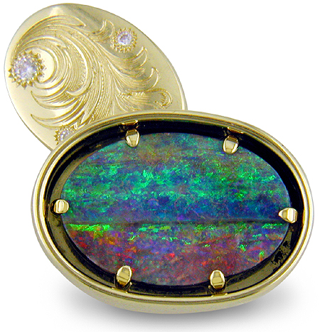 Custom Boulder Opal and Diamond Cufflinks in 18kt Yellow Gold from Bijoux Extraordinaire,  the custom cufflink experts