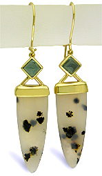 Dalmation Drop Dendritic Agate and Green Tourmaline 18kt Yellow Gold Dangle Earrings (J5720) 