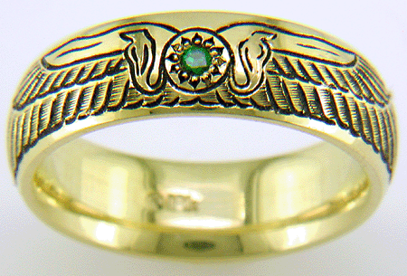 Hand-engraved Egyptian solar disk ring. (J7251)