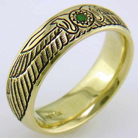 Hand-engraved Egyptian solar disk ring. (J7251)