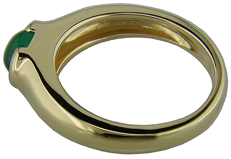 Inside view 18kt gold ring with cabochon emerald.