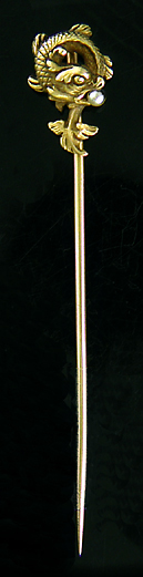 French stickpin of sea serpent and pearl. (J9021)