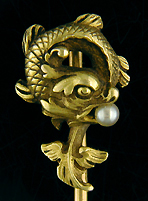 French stickpin of sea serpent and pearl. (J9021)