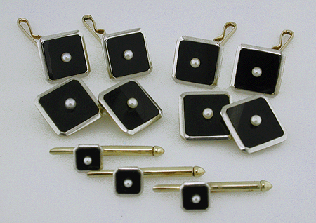 L.E. Garrigus onyx and pearl dress set. (J8671)