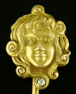 Art Nouveau stickpin of lady with diamond. (J9085)