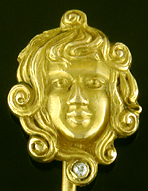 Art Nouveau stickpin of lady with diamond. (J9085)