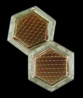 Art Deco cufflinks with guilloche enamel. (J9210)