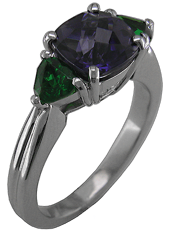 Iolite and tourmaline ring crafted in platinum.