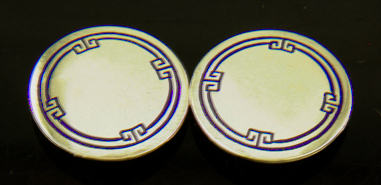 Charles Keller Arts & Crafts blue enamel and gold cufflinks. (J8999)