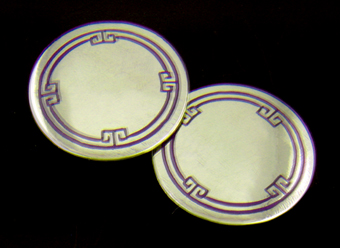 Charles Keller Arts & Crafts blue enamel and gold cufflinks. (J8999)