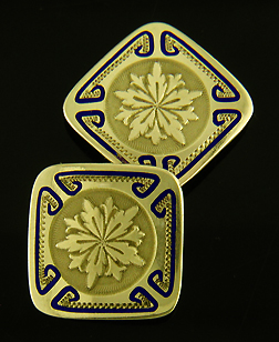 Keller blue enamel and gold cufflinks. (J8848)