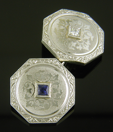 Elegant sapphire and diamond cufflinks. (J9289)