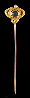 Art Nouveau stickpin with sapphire and pearl. (J9176)