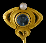 Art Nouveau stickpin with sapphire and pearl. (J9176)