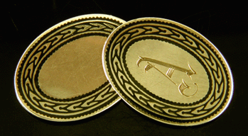 Antique 14kt yellow gold and black enamel Larter cufflinks. (J8814)