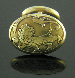 Larter Art Nouveau lion cufflinks crafted in 14kt gold. (J8761)