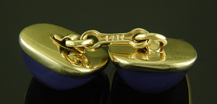 Larter blue and gold cufflinks. (J9407)