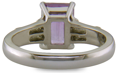 Lavender Sapphire set with tapered baguette diamonds in a handcrafted platinum ring. (J8527)