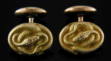 Victorian serpent cufflinks crafted in 14kt gold. (J8838)