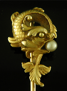 French sea serpent stickpin with pearl. (J9129)