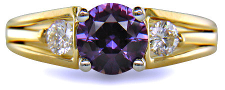 18kt Yellow Gold, Purple Sapphire and Diamond Ring from Bijoux Extraordinaire, the custom jewelry ring experts. (J7248)