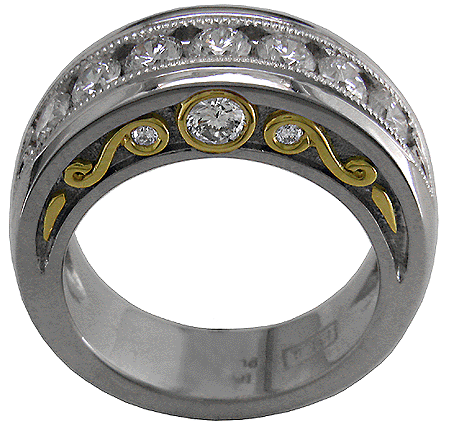 Platinum, 18kt gold and diamond custom wedding ring.