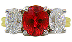 Red Spinel trellis ring set with diamonds.