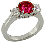 A Red spinel set with two ideal-cut diamonds in a beautiful platinum ring. (J7240)