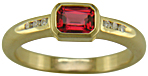 Emerald-cut Red Spinel set with round brilliant-cut diamonds in a handcrafted ring. (J6776)