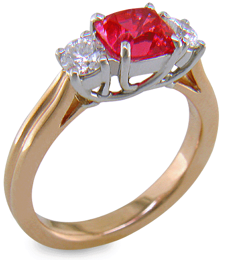 Red Spinel trellis ring set with diamonds. (J7243)