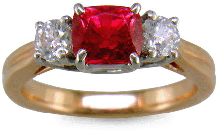 Red Spinel trellis ring set with diamonds. (J7243)