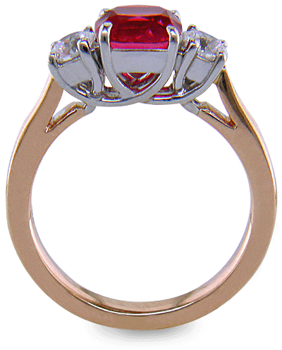 Red Spinel trellis ring set with diamonds. (J7243)