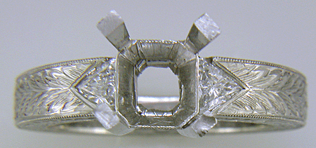 Platinum Art Deco Style Ruby and Diamond Engraved Ring