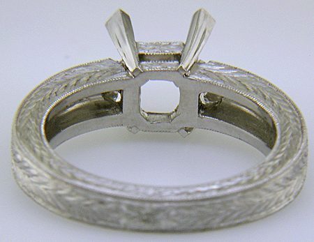 Platinum Art Deco Style Ruby and Diamond Engraved Ring