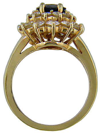 Side view of diamond and sapphire cocktail ring.